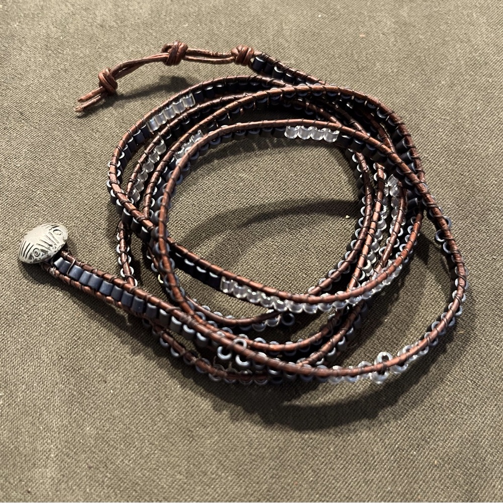Skinny wrap beaded bracelet. Navy & silver